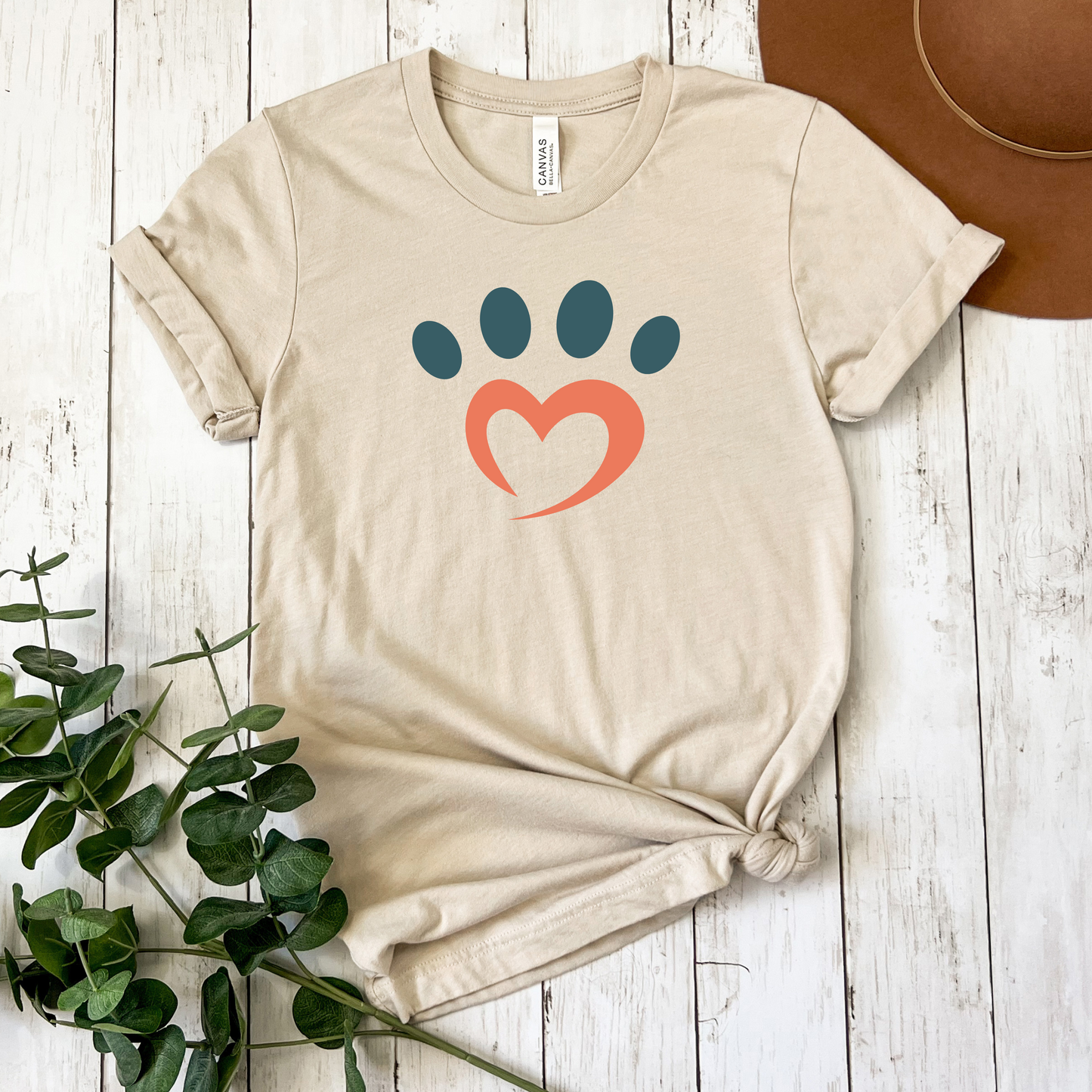 Heart Dog Paw T-Shirt - Love Paw Print Tee for Dog Owners - Soft Cotton Pet Lover Shirt - Unisex Fit Animal Enthusiast Gift